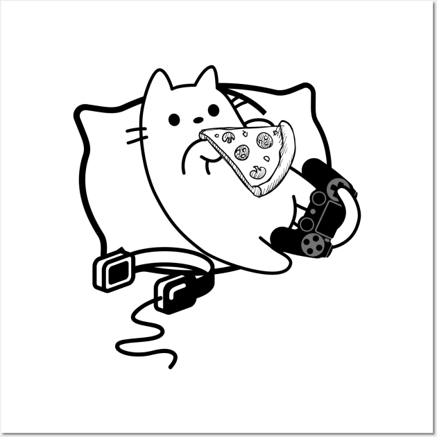 Gamer Cat Pizza Loading Game Paused Contour Wall Art by GlanceCat